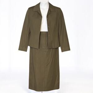 Vintage Jones New York Skirt Suit Large Khaki Wool Blend Minimalist 90s Workwear
